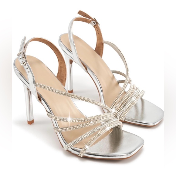 Shoes - Elegant Silver Strappy Heels